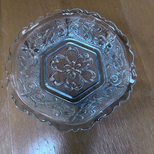 Vintage floral clear  glass dish